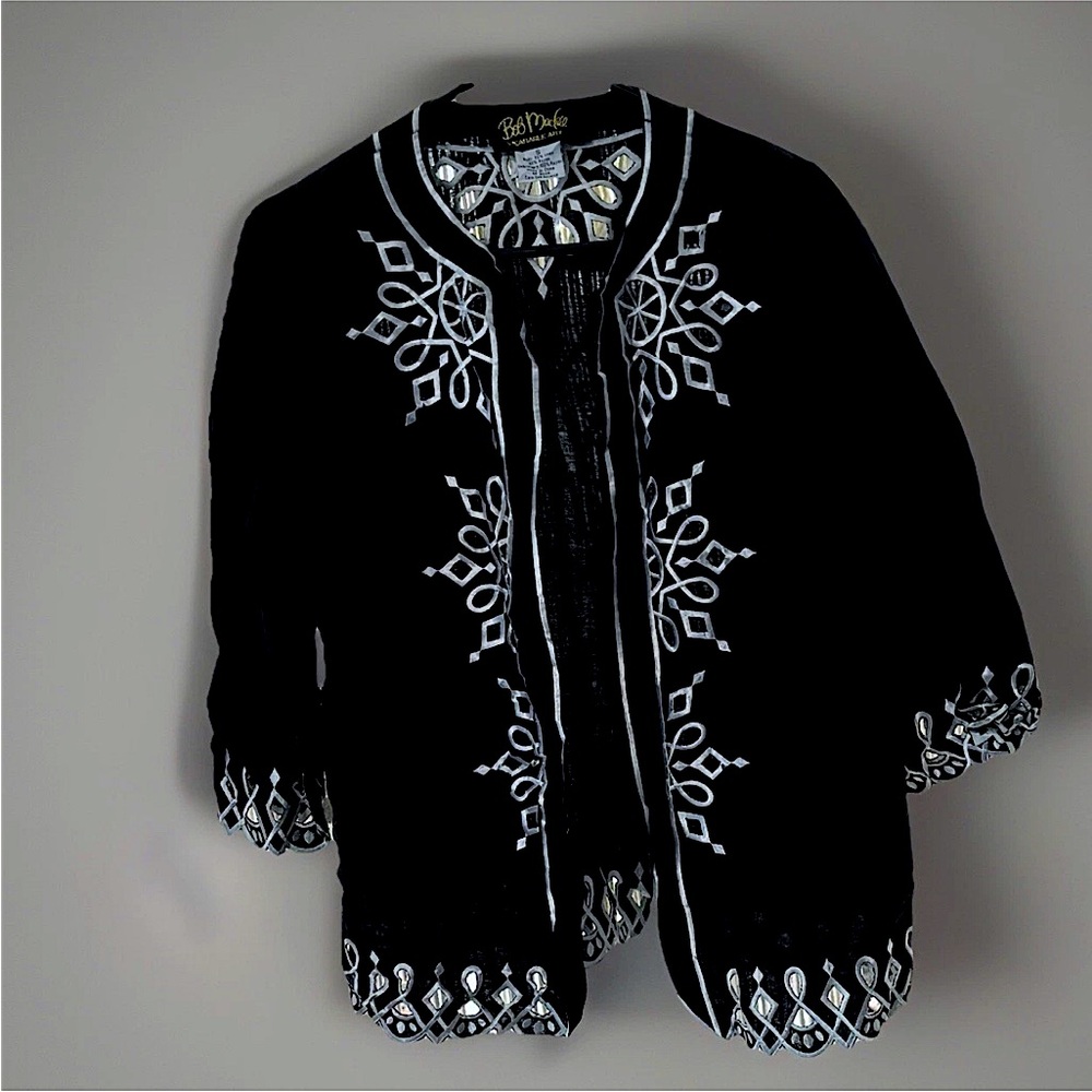Bob Mackie Wearable Art Black White Embroidered Embellished Jacket Sz Small